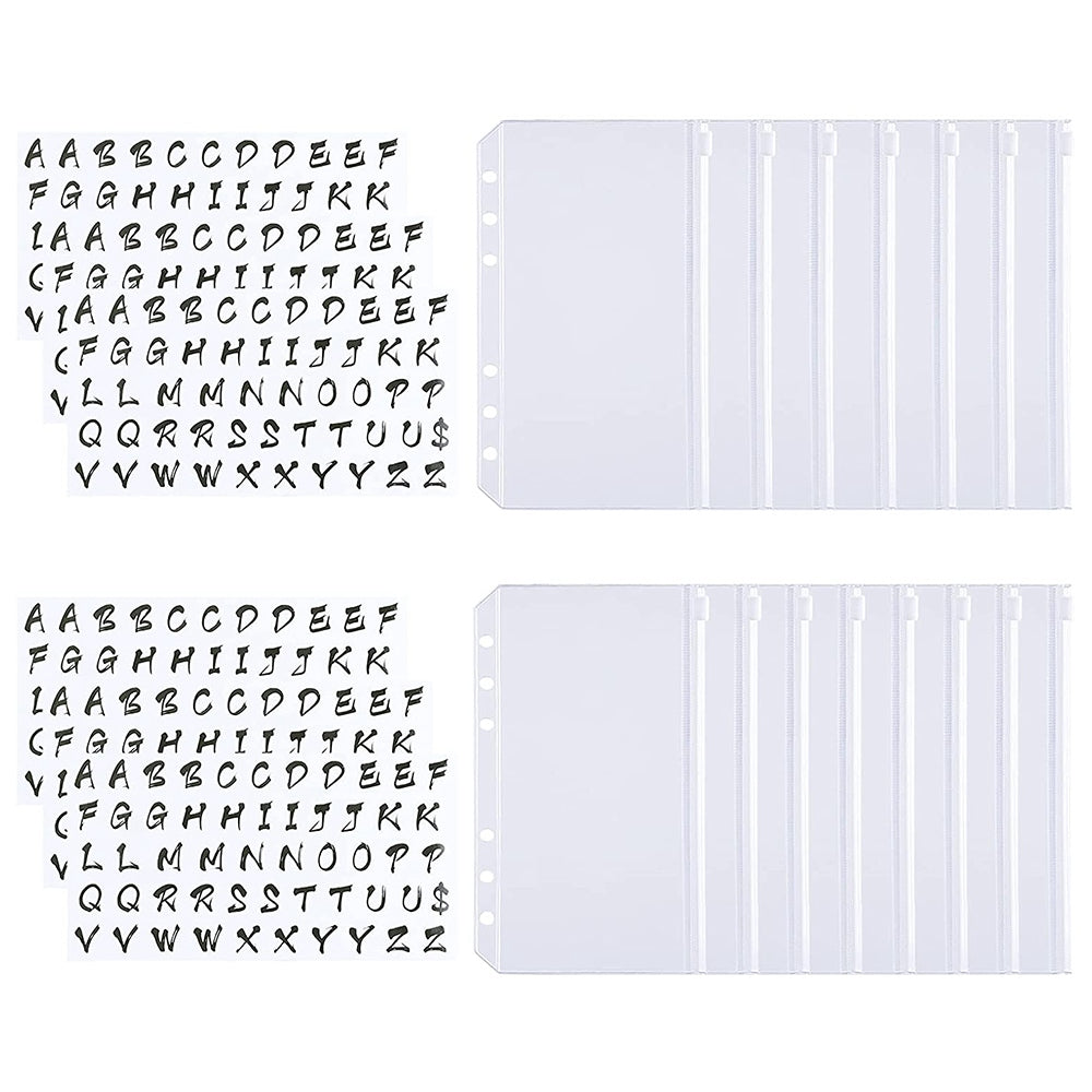 15Pcs A6 Binder Pockets with Letter Labels, PVC Zipper Binder Pouch Filling Bags for 6-Ring Binder Folders