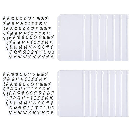 15Pcs A6 Binder Pockets with Letter Labels, PVC Zipper Binder Pouch Filling Bags for 6-Ring Binder Folders