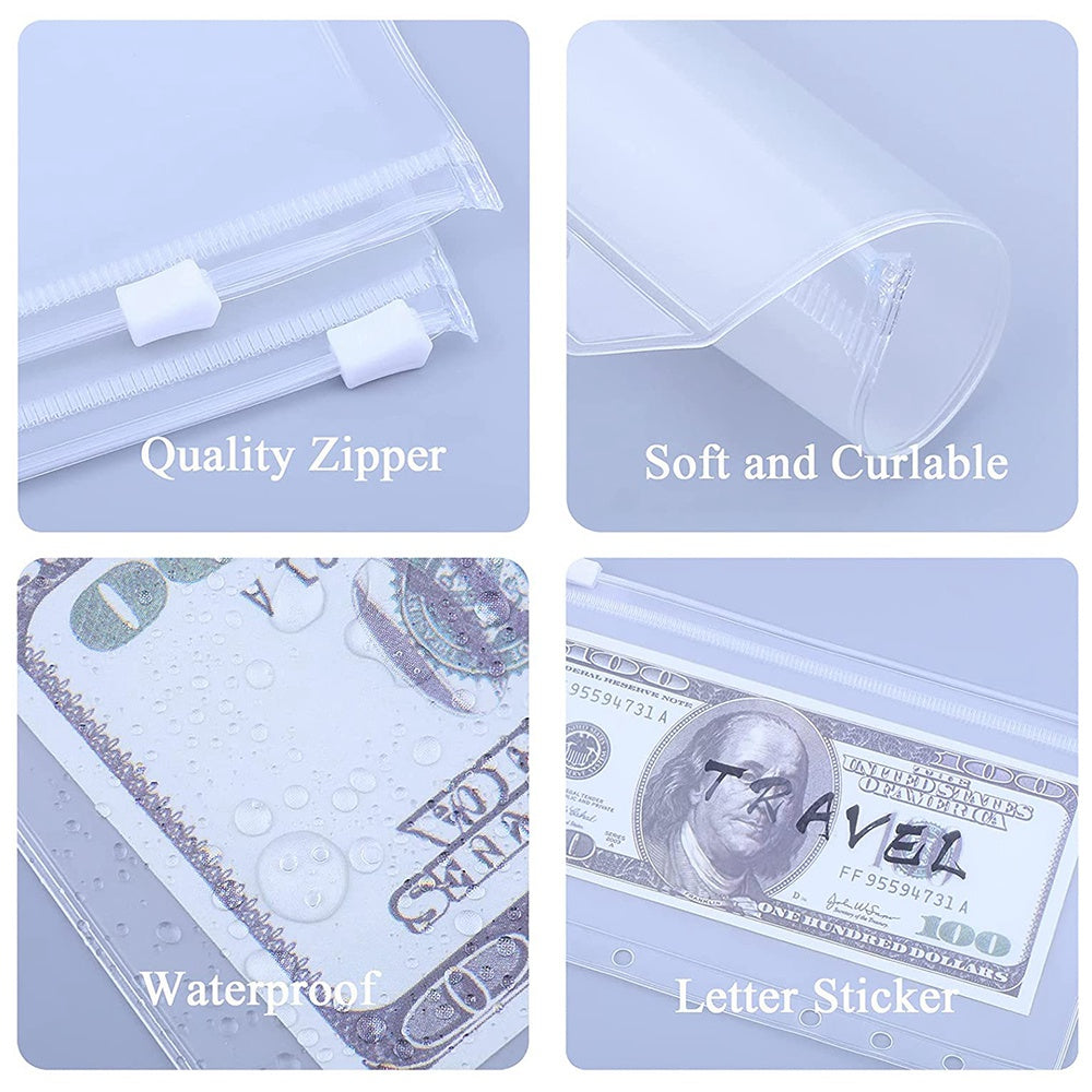 15Pcs A6 Binder Pockets with Letter Labels, PVC Zipper Binder Pouch Filling Bags for 6-Ring Binder Folders
