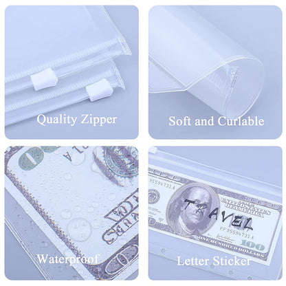 15Pcs A6 Binder Pockets with Letter Labels, PVC Zipper Binder Pouch Filling Bags for 6-Ring Binder Folders