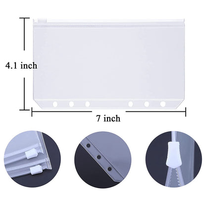 15Pcs A6 Binder Pockets with Letter Labels, PVC Zipper Binder Pouch Filling Bags for 6-Ring Binder Folders