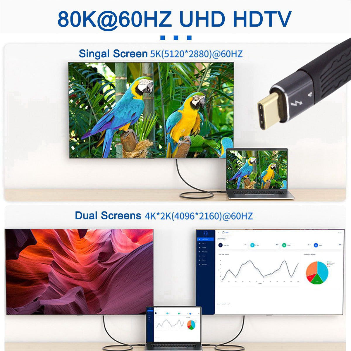 TB-005-0.13M 40Gbps ThunderBolt4 Transmission Cord Flat Slim 5A 100W Fast Charging Cable Supports 8K 60Hz 5K 60Hz Video Output