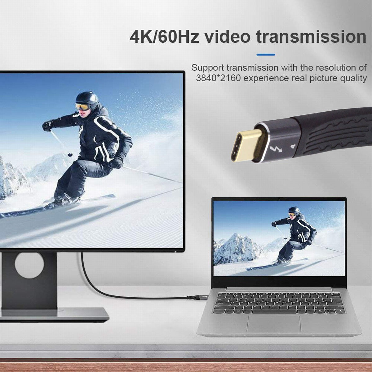 TB-005-0.13M 40Gbps ThunderBolt4 Transmission Cord Flat Slim 5A 100W Fast Charging Cable Supports 8K 60Hz 5K 60Hz Video Output