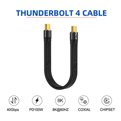 TB-005-0.22M ThunderBolt4 Flat Slim Cable 40Gbps 5A 100W Fast Charging Speed Supports 8K 60Hz 5K 60Hz Video Output