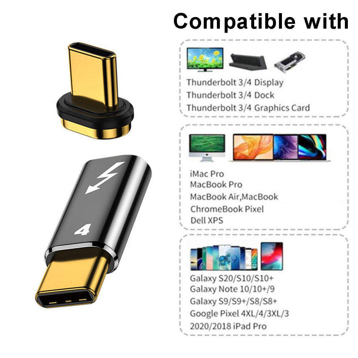 TB-005-MAGN 40Gbps Type C Male to Male Magnetic Connector Compatible with USB4 Thunderbolt3 Thunderbolt 4 100W Power Data 8K Video Adapter for Laptop Phone