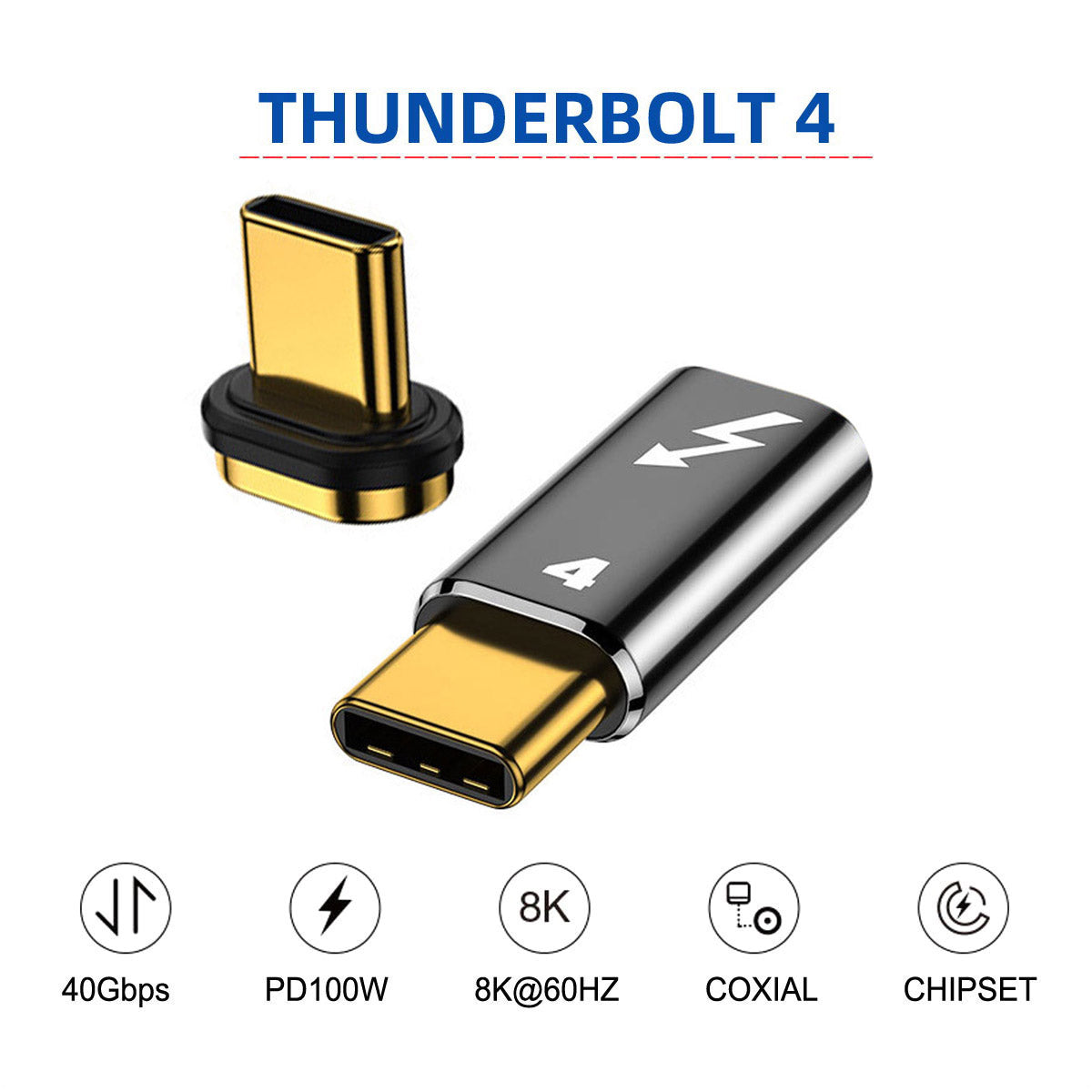 TB-005-MAGN 40Gbps Type C Male to Male Magnetic Connector Compatible with USB4 Thunderbolt3 Thunderbolt 4 100W Power Data 8K Video Adapter for Laptop Phone