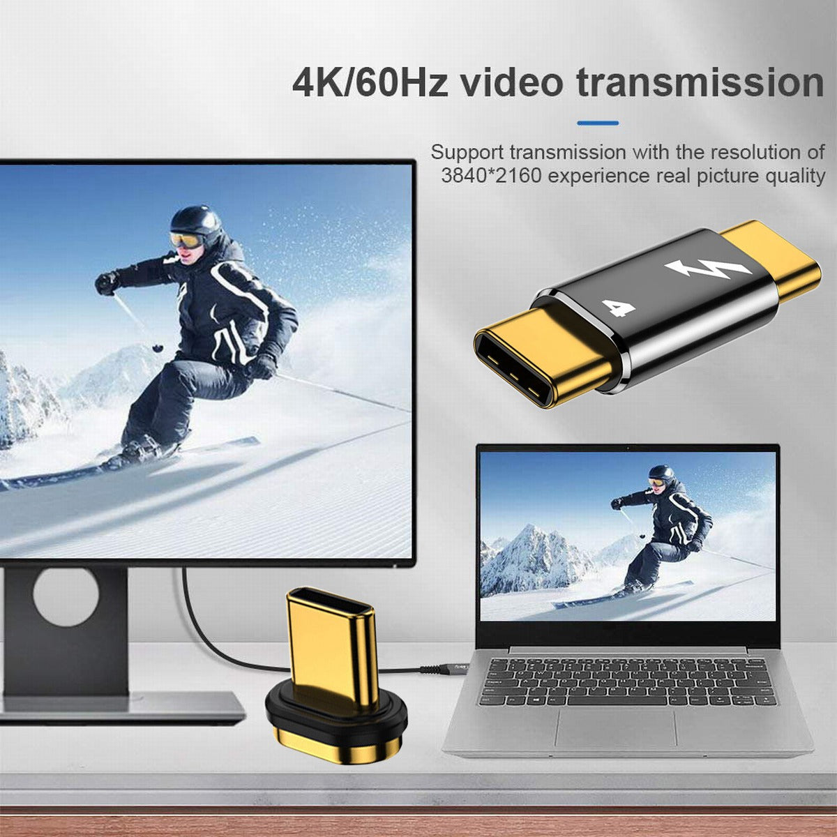 TB-005-MAGN 40Gbps Type C Male to Male Magnetic Connector Compatible with USB4 Thunderbolt3 Thunderbolt 4 100W Power Data 8K Video Adapter for Laptop Phone