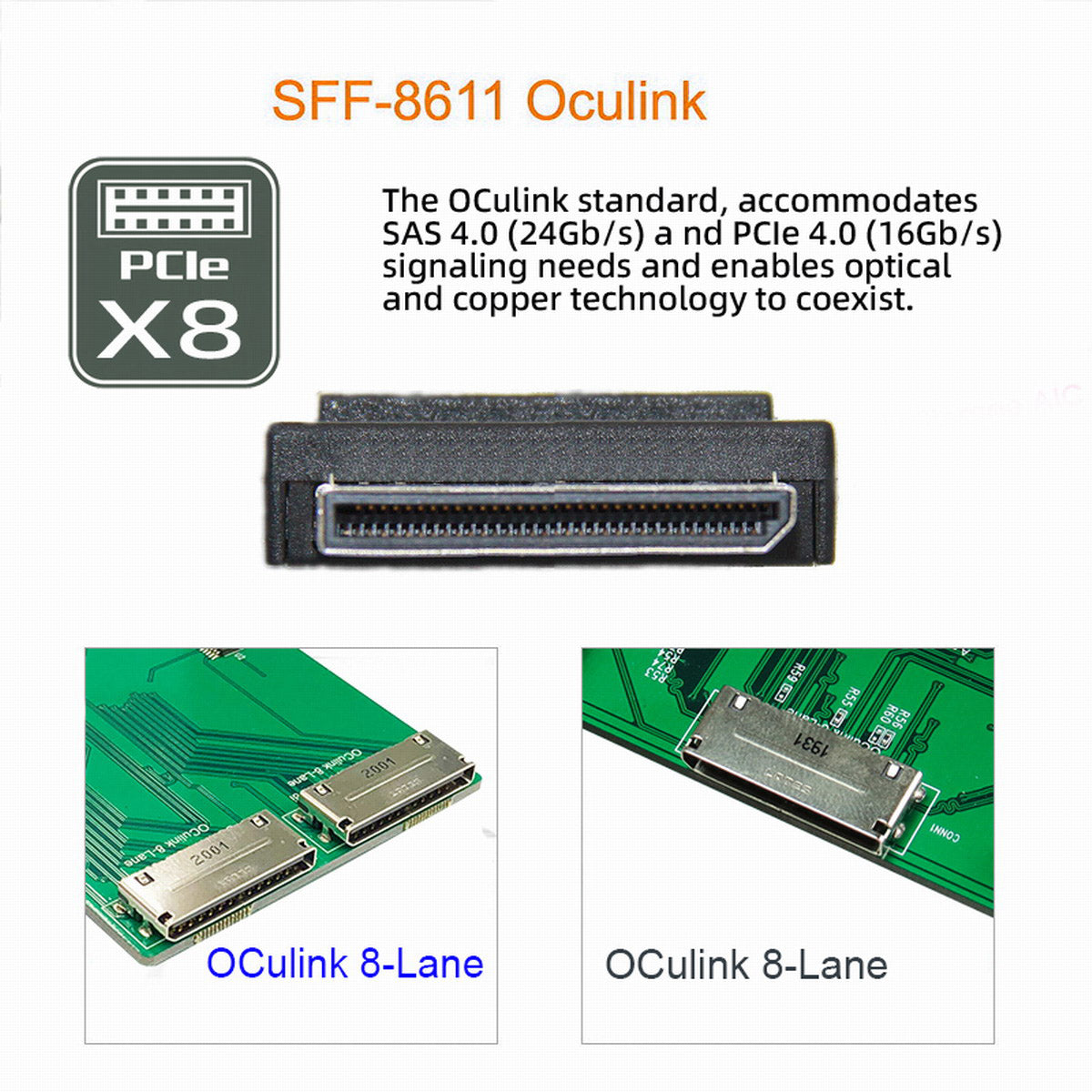 SF-066 Oculink 8X SFF-8612 SFF-8611 to PCIE PCI-Express 16X Adapter with ATX 24-Pin Power Port for Mainboard Graphics Card