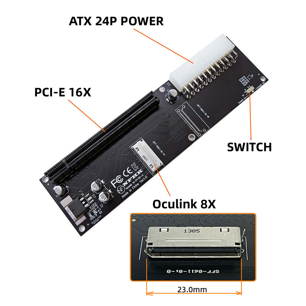 SF-066 Oculink 8X SFF-8612 SFF-8611 to PCIE PCI-Express 16X Adapter with ATX 24-Pin Power Port for Mainboard Graphics Card