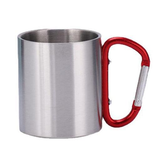 220ML Stainless Steel Camping Mug Portable Outdoor Hiking Coffee Cup Drinks Cup with Carabiner (No FDA Certification)