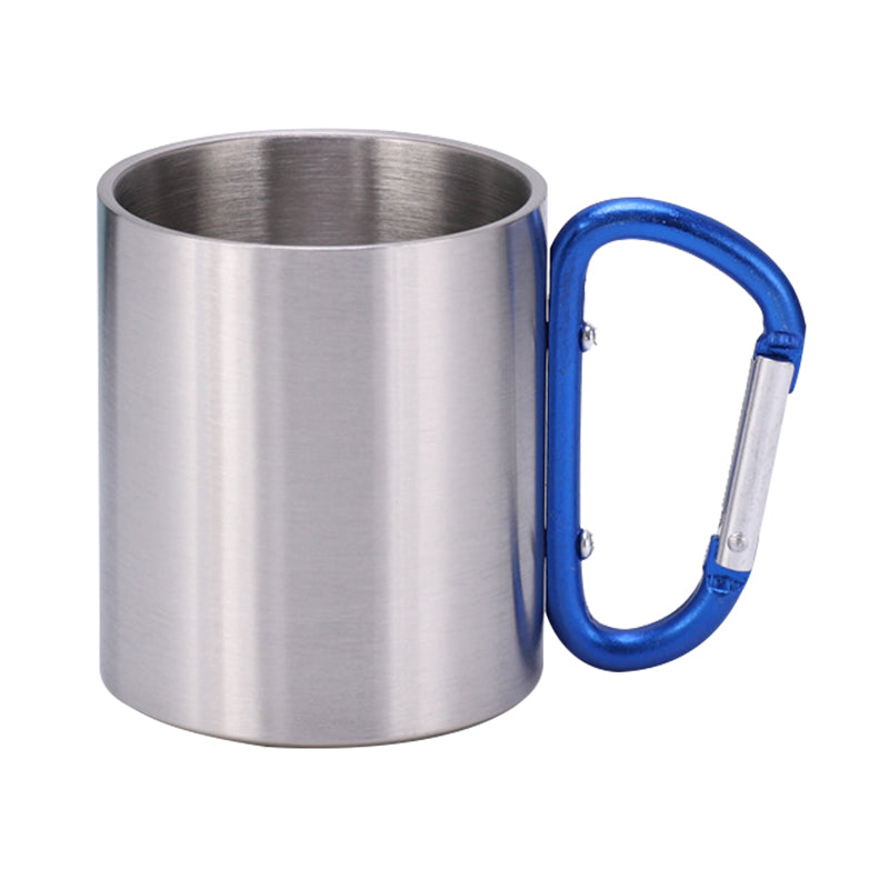 220ML Stainless Steel Camping Mug Portable Outdoor Hiking Coffee Cup Drinks Cup with Carabiner (No FDA Certification)