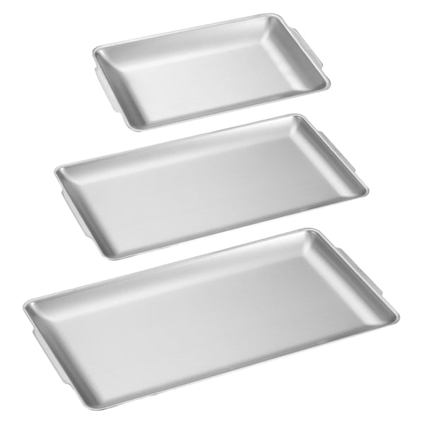 HALIN 3Pcs / Set Stainless Steel Food Tray Rectangle Fruit Pan Kitchen Baking Serving Plate (No FDA Certificate)