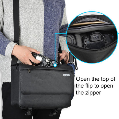 CADEN K12 Large Capacity Water-resistant DSLR Camera Messenger Shoulder Bag for Outdoor Travel