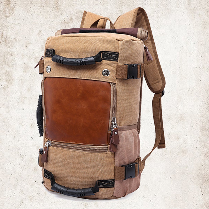 KAKA 0208 Multifunction Canvas Rucksack Retro Casual Large Capacity Outdoor Travel Backpack