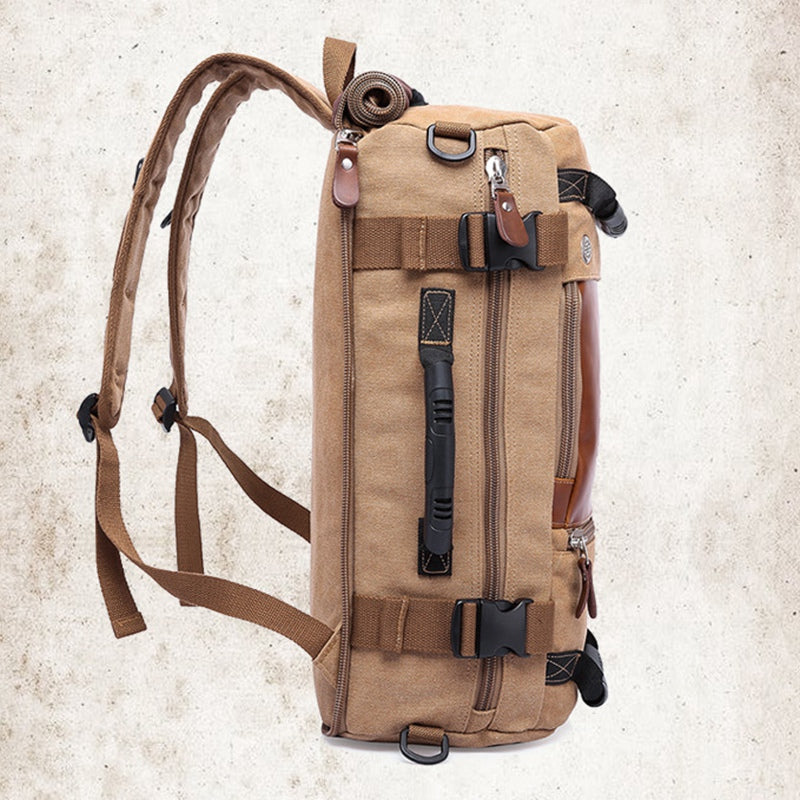 KAKA 0208 Multifunction Canvas Rucksack Retro Casual Large Capacity Outdoor Travel Backpack
