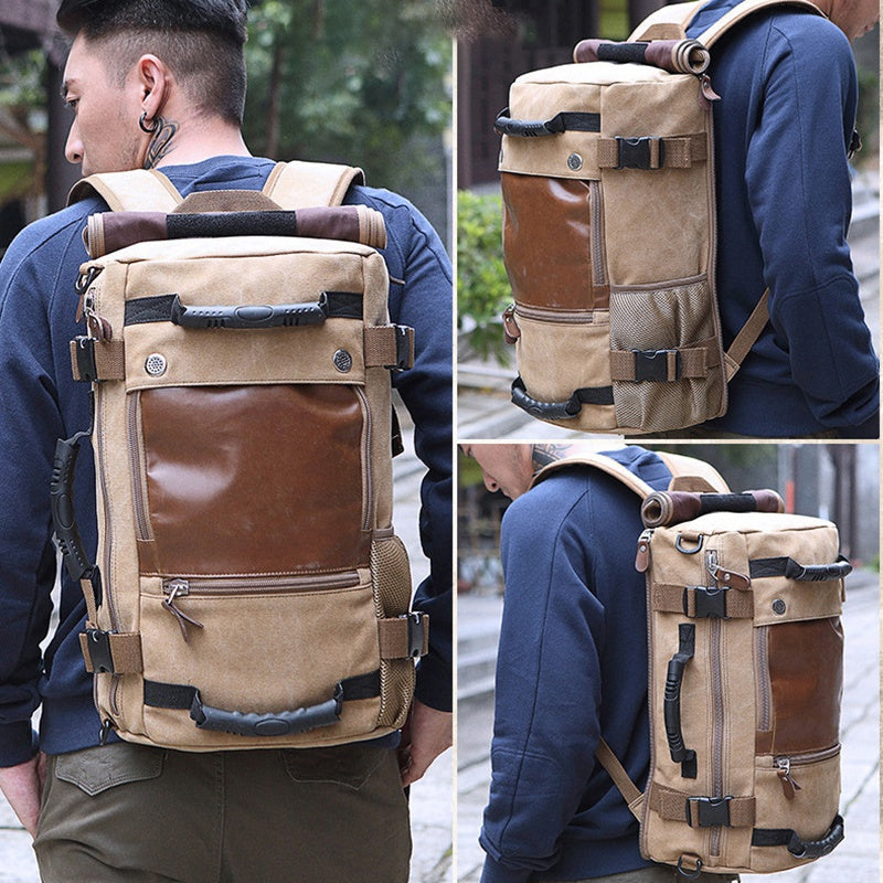 KAKA 0208 Multifunction Canvas Rucksack Retro Casual Large Capacity Outdoor Travel Backpack