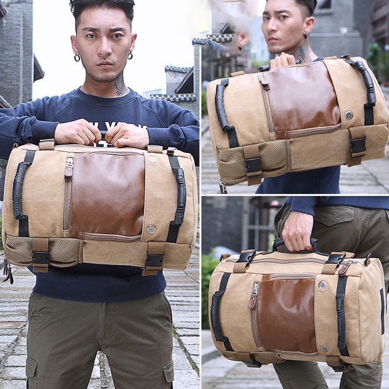 KAKA 0208 Multifunction Canvas Rucksack Retro Casual Large Capacity Outdoor Travel Backpack