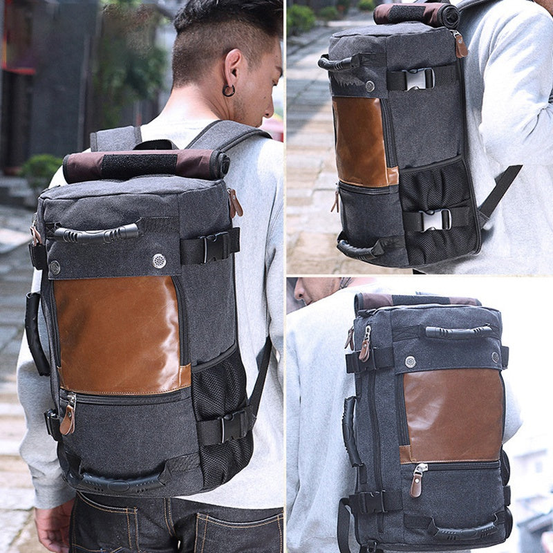 KAKA 0208 Multifunction Canvas Rucksack Retro Casual Large Capacity Outdoor Travel Backpack