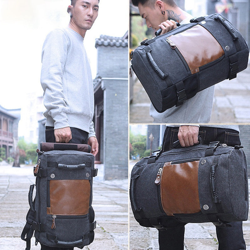 KAKA 0208 Multifunction Canvas Rucksack Retro Casual Large Capacity Outdoor Travel Backpack