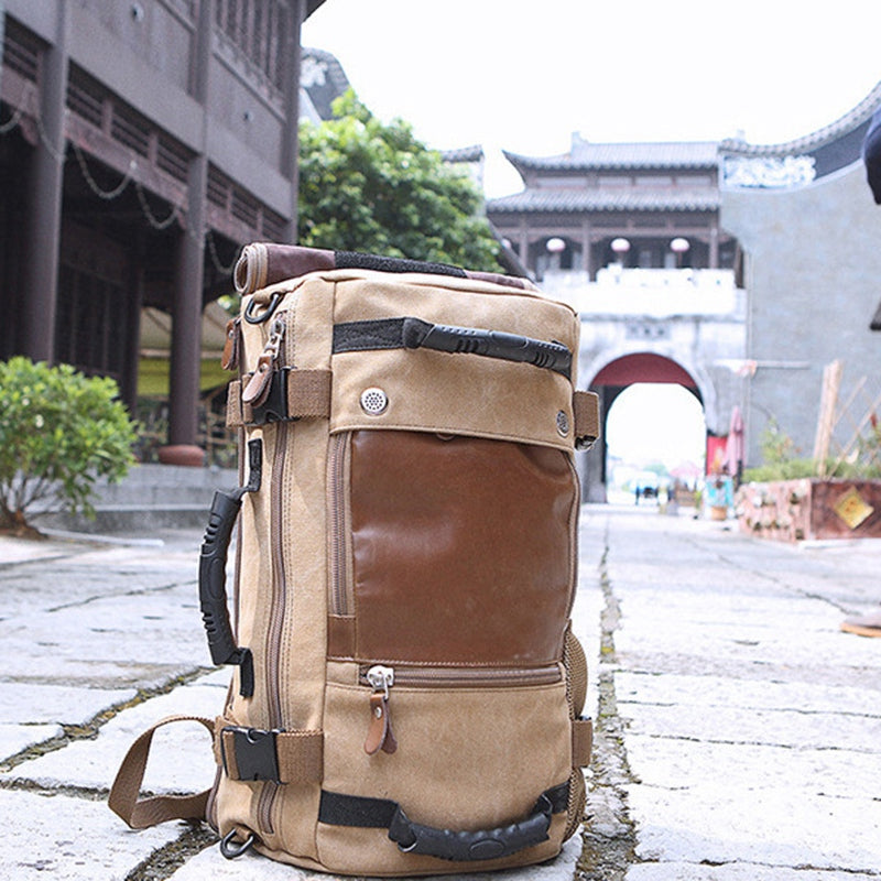 KAKA 0208 Multifunction Canvas Rucksack Retro Casual Large Capacity Outdoor Travel Backpack