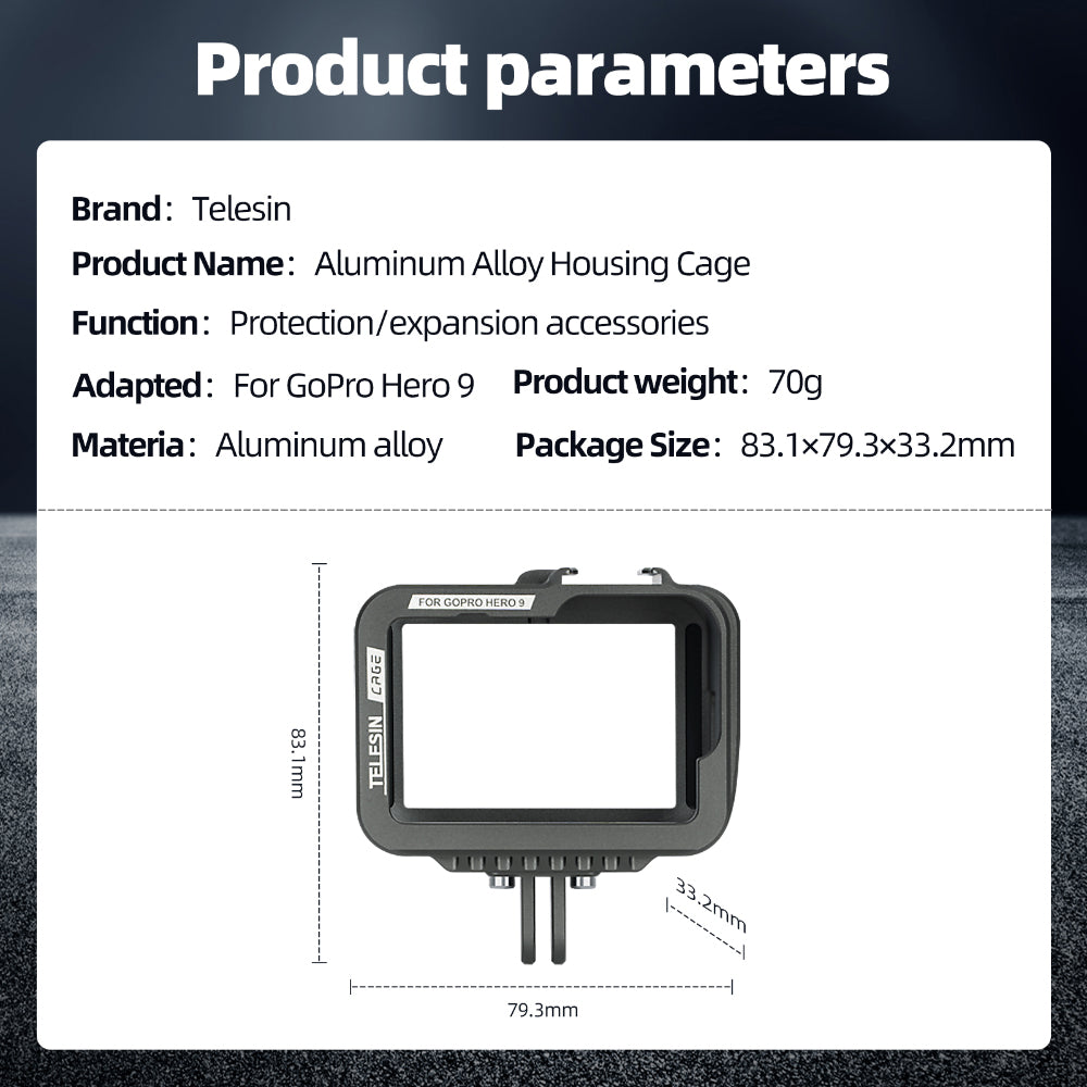 TELESIN Aluminum Alloy Housing Case Shell for GoPro Hero 10/9