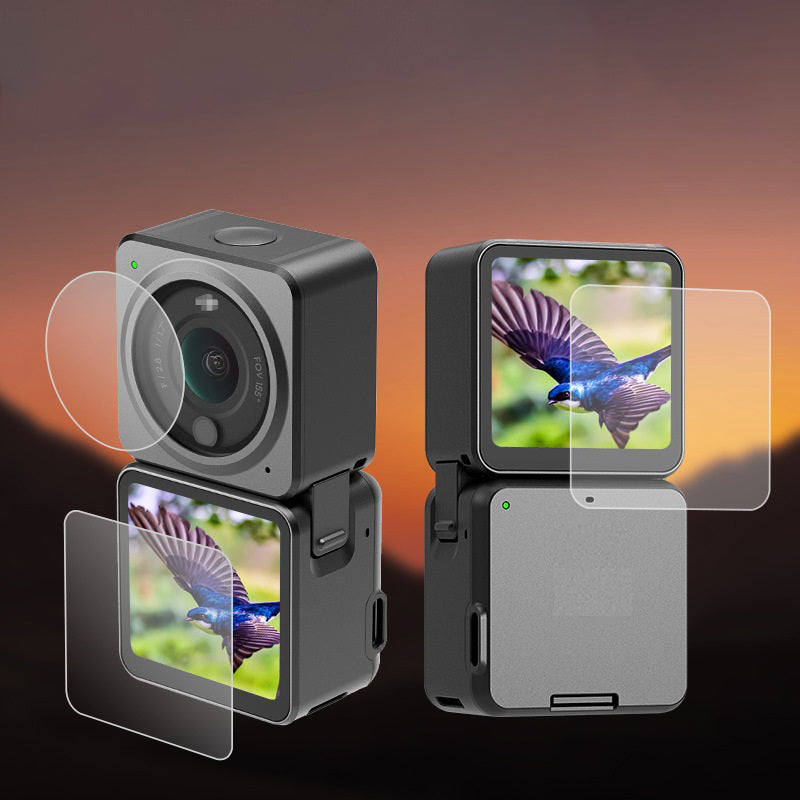 [Dual Screen Version] 2 Set AGDY04 High Definition Tempered Glass Camera Lens Screen Protective Film for DJI Action 2