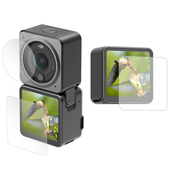 [Dual Screen Version] 1 Set AGDY03 High Definition 9H Camera Lens Screen Tempered Glass Protective Film for DJI Action 2