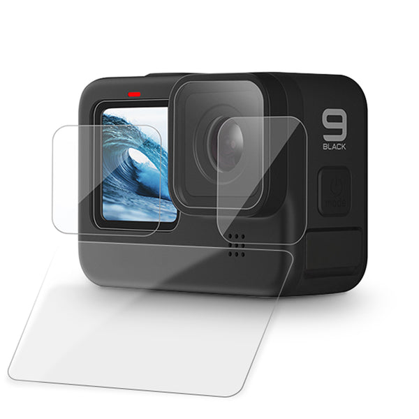 FLW361 for GoPro Hero 10/9 Anti-explosion Tempered Glass Film High Hardness Camera Lens + Back Screen + Front Screen Protector