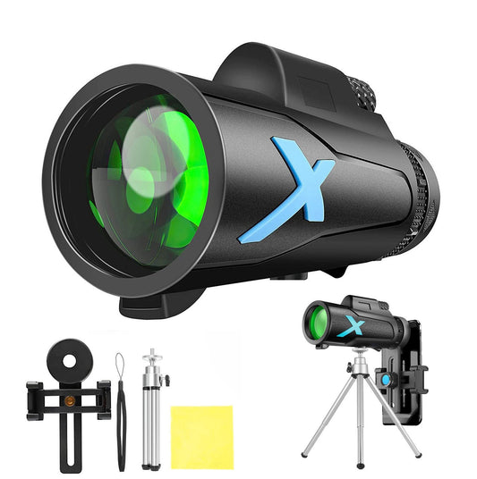 XH-1250 12X50 High Power HD Monocular Roof Prism Green Film Coated Monocular Portable Mobile Phone Monocular for Bird Watching, Camping