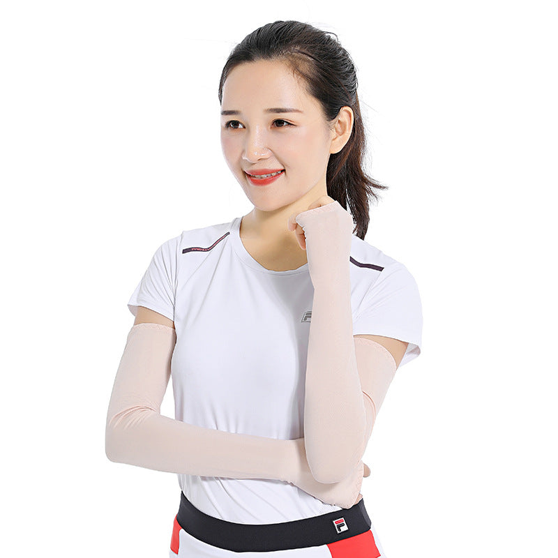 1 Pair Men Women Summer Outdoor Sports Anti-UV Ice Silk Arm Sleeves Half Finger Gloves with Thumb Hole