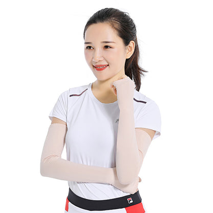 1 Pair Men Women Summer Outdoor Sports Anti-UV Ice Silk Arm Sleeves Half Finger Gloves with Thumb Hole