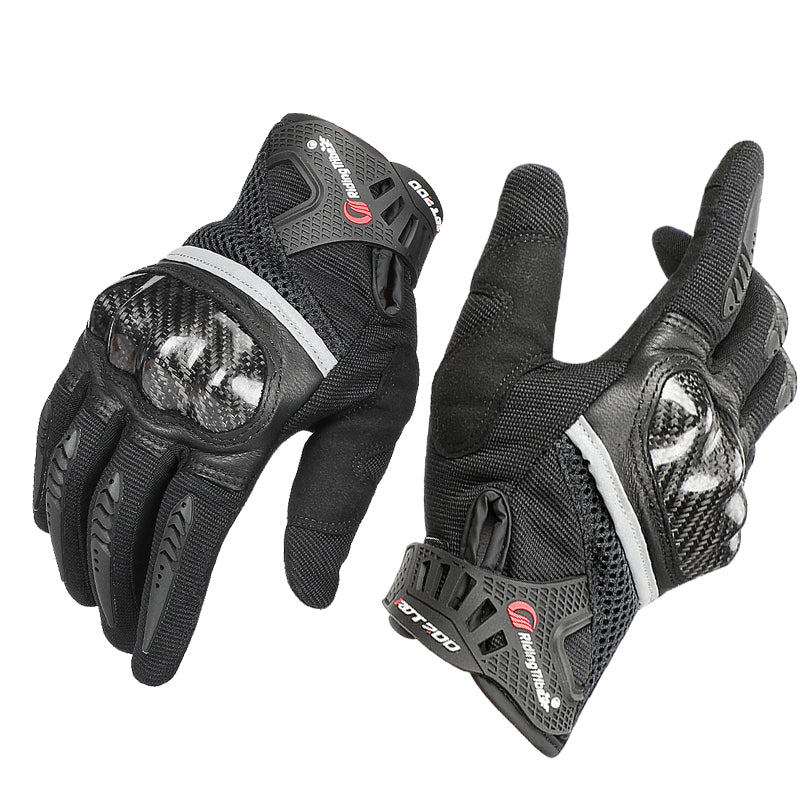 RIDING TRIBE MCS-56 Carbon Fiber Texture Glass Fiber Motorcycle Riding Full Finger Gloves Knuckle Protection Touch Screen for Cycling Motorbike Sports