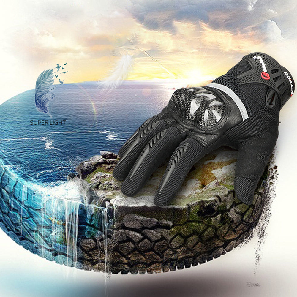 RIDING TRIBE MCS-56 Carbon Fiber Texture Glass Fiber Motorcycle Riding Full Finger Gloves Knuckle Protection Touch Screen for Cycling Motorbike Sports