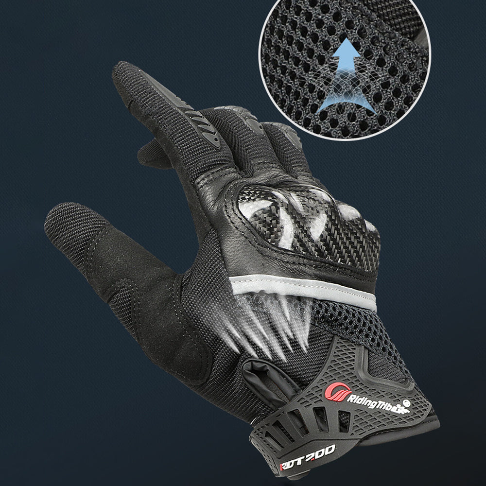 RIDING TRIBE MCS-56 Carbon Fiber Texture Glass Fiber Motorcycle Riding Full Finger Gloves Knuckle Protection Touch Screen for Cycling Motorbike Sports