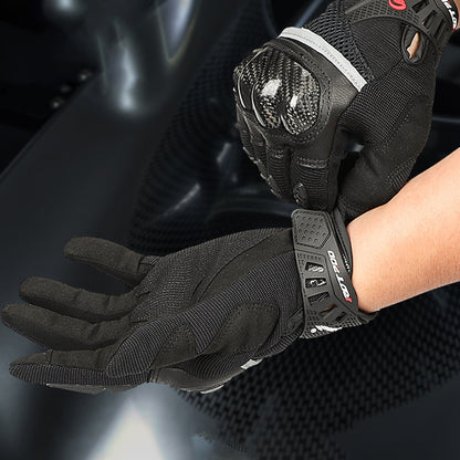 RIDING TRIBE MCS-56 Carbon Fiber Texture Glass Fiber Motorcycle Riding Full Finger Gloves Knuckle Protection Touch Screen for Cycling Motorbike Sports