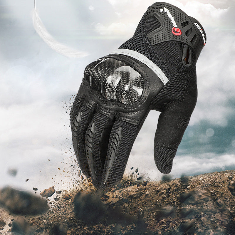 RIDING TRIBE MCS-56 Carbon Fiber Texture Glass Fiber Motorcycle Riding Full Finger Gloves Knuckle Protection Touch Screen for Cycling Motorbike Sports
