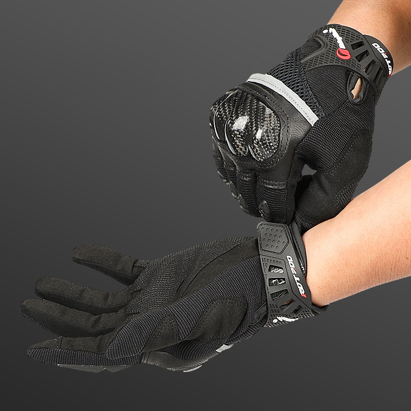 RIDING TRIBE MCS-56 Carbon Fiber Texture Glass Fiber Motorcycle Riding Full Finger Gloves Knuckle Protection Touch Screen for Cycling Motorbike Sports