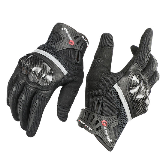 RIDING TRIBE MCS-56 Carbon Fiber Texture Glass Fiber Motorcycle Riding Full Finger Gloves Knuckle Protection Touch Screen for Cycling Motorbike Sports