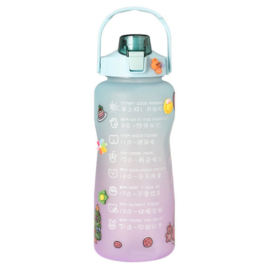 2000ml For Home Office Gym Motivational Time Scale Reminder Water Bottle Gradient Drink Kettle with Straw (No FDA Certificate, BPA-free)