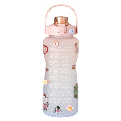2000ml For Home Office Gym Motivational Time Scale Reminder Water Bottle Gradient Drink Kettle with Straw (No FDA Certificate, BPA-free)