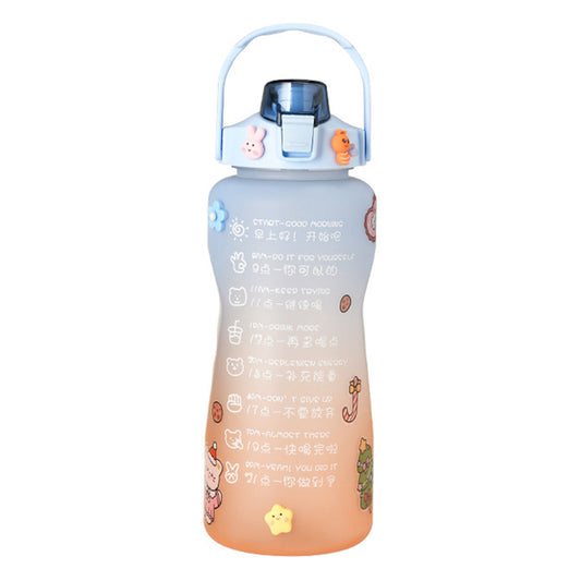 2000ml For Home Office Gym Motivational Time Scale Reminder Water Bottle Gradient Drink Kettle with Straw (No FDA Certificate, BPA-free)