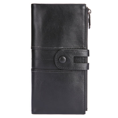 2072 Double Zipper Long Wallet RFID Blocking Top Layer Cowhide Cellphone Clutch Coin Purse Card Slots
