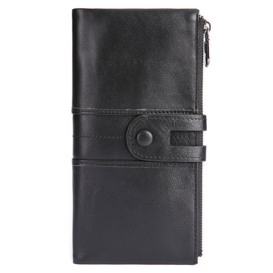 2072 Double Zipper Long Wallet RFID Blocking Top Layer Cowhide Cellphone Clutch Coin Purse Card Slots