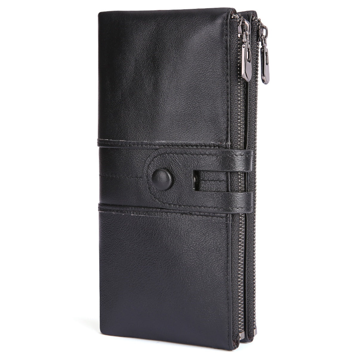 2072 Double Zipper Long Wallet RFID Blocking Top Layer Cowhide Cellphone Clutch Coin Purse Card Slots
