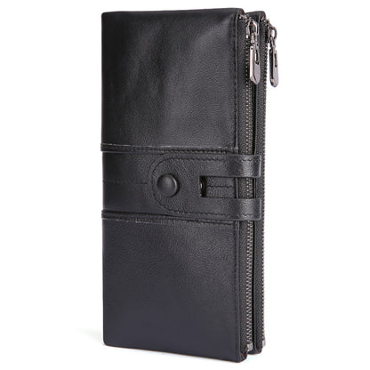 2072 Double Zipper Long Wallet RFID Blocking Top Layer Cowhide Cellphone Clutch Coin Purse Card Slots