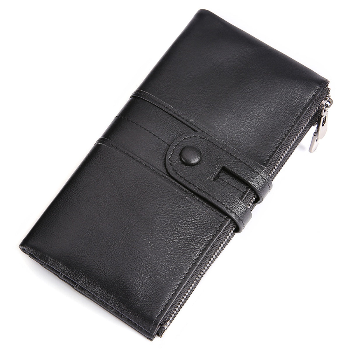 2072 Double Zipper Long Wallet RFID Blocking Top Layer Cowhide Cellphone Clutch Coin Purse Card Slots
