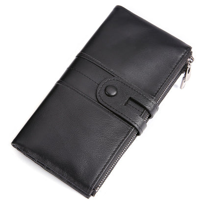 2072 Double Zipper Long Wallet RFID Blocking Top Layer Cowhide Cellphone Clutch Coin Purse Card Slots