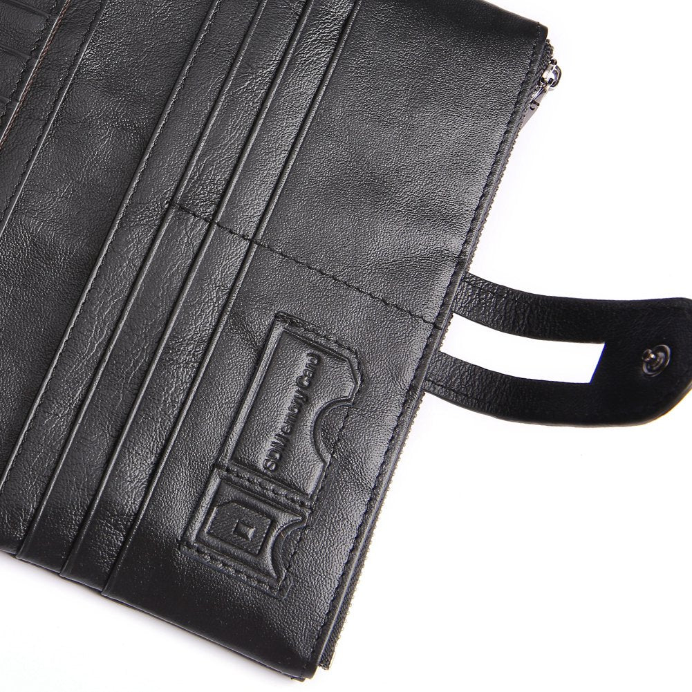 2072 Double Zipper Long Wallet RFID Blocking Top Layer Cowhide Cellphone Clutch Coin Purse Card Slots