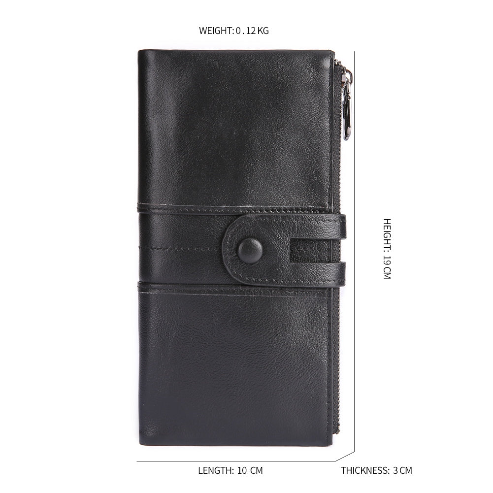 2072 Double Zipper Long Wallet RFID Blocking Top Layer Cowhide Cellphone Clutch Coin Purse Card Slots