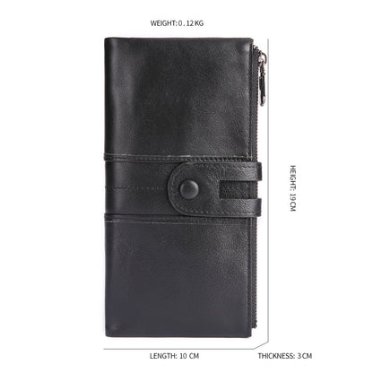 2072 Double Zipper Long Wallet RFID Blocking Top Layer Cowhide Cellphone Clutch Coin Purse Card Slots